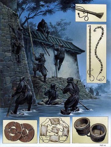 an old poster shows men working on the roof of a building with other items around it.jpg