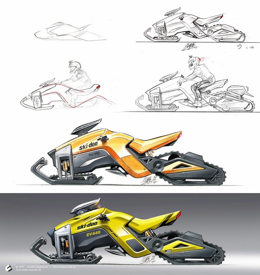 Electric snowmobile concept with three motorized tracks Electric snowmobile concept with three...jpg