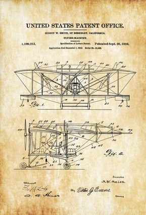 1916 Smith máquina voladora patentes modelo de avión Uçak Sanat, Makine Mühendisliği, Retro Kla.jpg