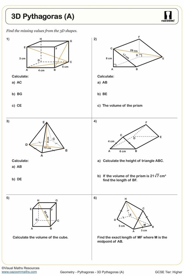 3D Pythagoras Worksheet For Year 10 Cazoom Maths Maths Worksheets.jpg