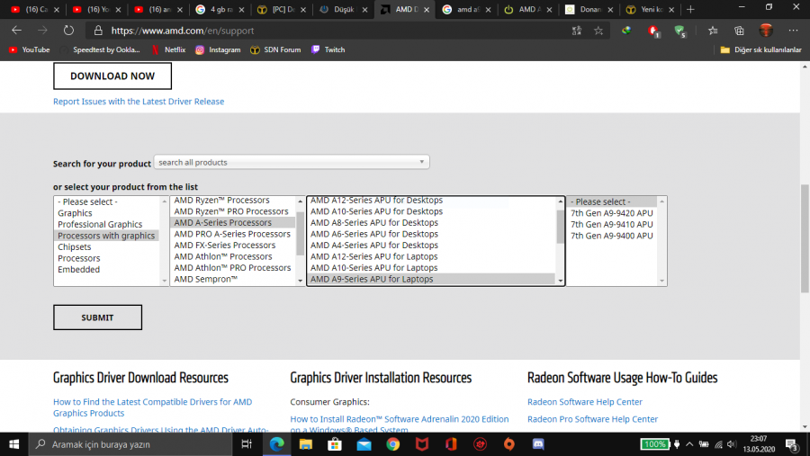 amd a9 9425 i lemci driver y kleme ve amd radeon 530 ekran driver