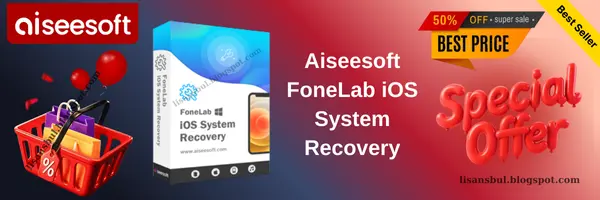 Aiseesoft FoneLab iOS System Recovery, offering the most professional solution to fix your iOS system (iPhone/iPad/iPod) back to normal state, available with a 50% discount coupon lifetime license.