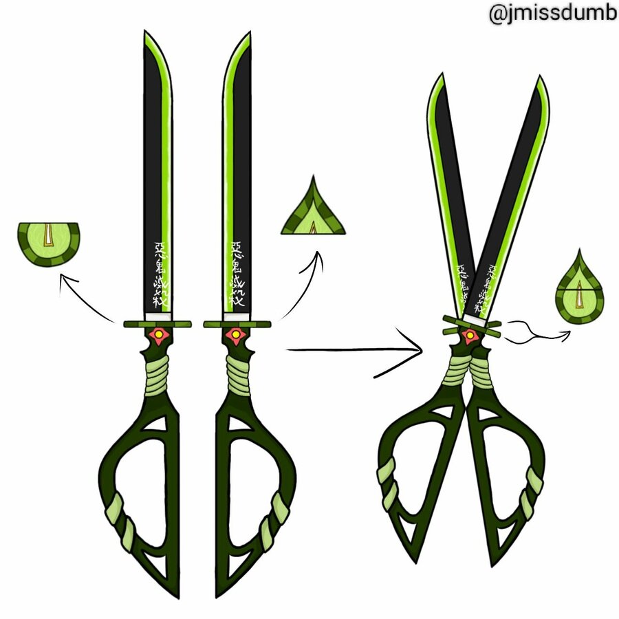 an image of scissors cut in half with green handles and black handles on each side.jpg