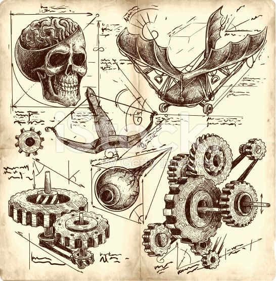 antique engineering drawings in Leonardo da Vinci style Steampunk drawing, Steampunk illustrat...jpg