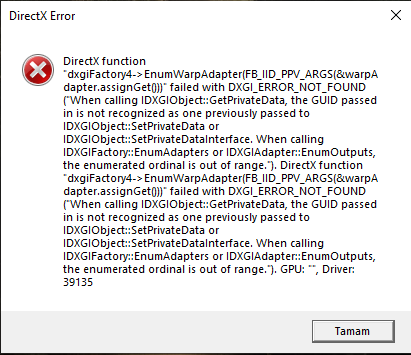 Directx function failed