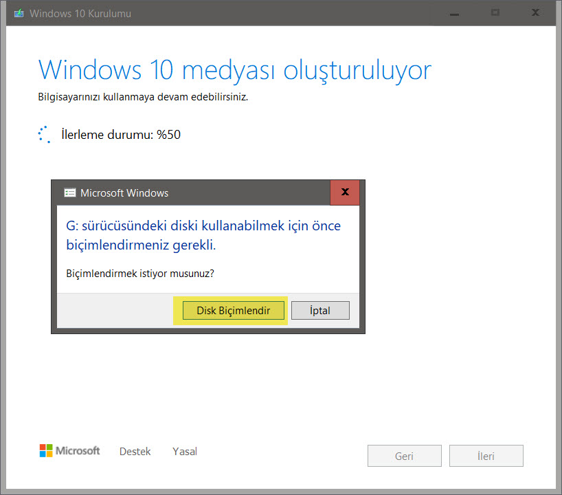 Windows 10 medyası oluşturmak için Disk Biçimlendirme gerekiyor.jpg