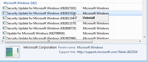 Security update. Не работает search query Windows 7.