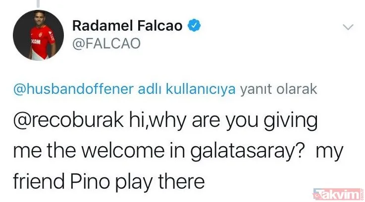 Kolombiyalı forvet Radamel Falcao'nun Galatasaray tweeti olay yarattı!