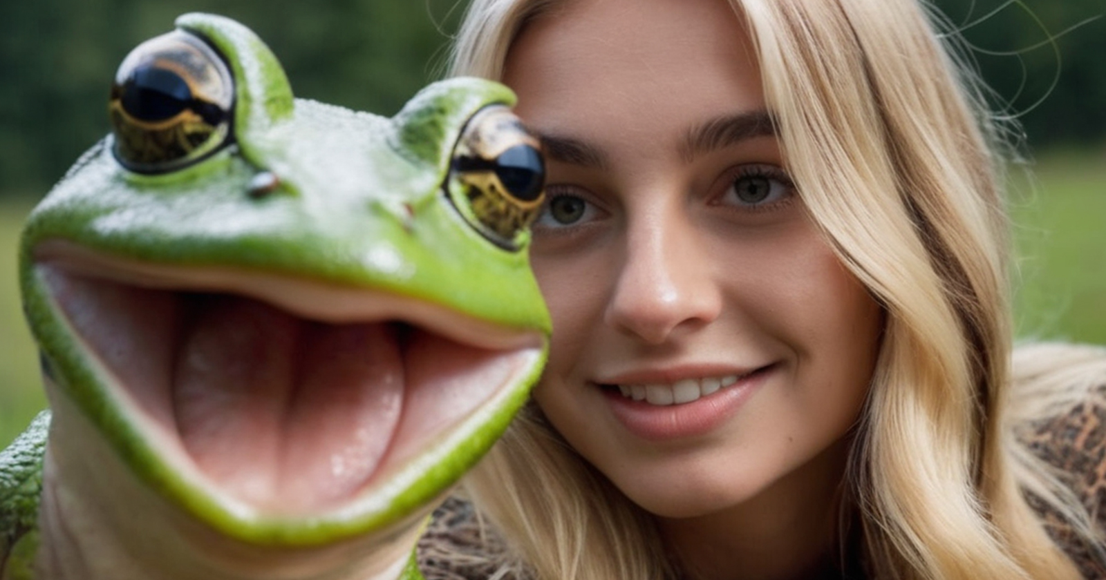 kurbağa ve kadın selfie fotoğraf